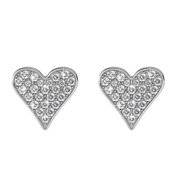 Boutique Jewelry - Silver Heart Pave Australian Crystal Stud Earrings Love Valentine's Day